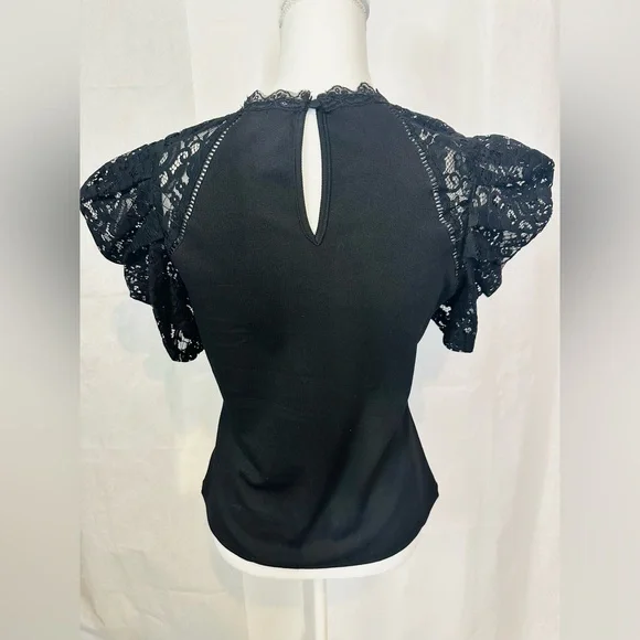 Black Lace-Detail Women’s Top - Picture 4 of 6